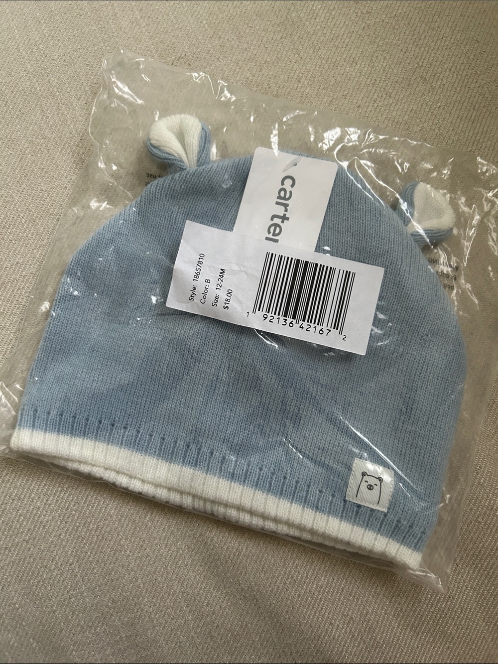 Baby Knit Hat in Light Blue and White - Kids Carter’s